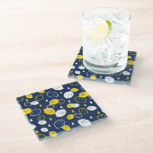 Dessous-de-verre En Verre Marine Blue Lemon Art - Refresh Citrus Design (Incliné)