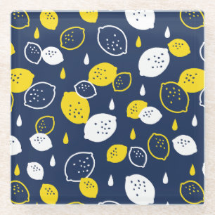 Dessous-de-verre En Verre Marine Blue Lemon Art - Refresh Citrus Design