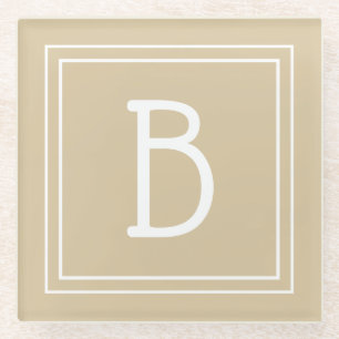 Dessous-de-verre En Verre Marque de monogramme Brun clair neutre et initiale