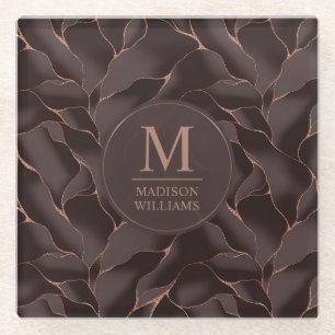 Dessous-de-verre En Verre Marron Chocolat & Or Rose Motif Vague Abstrait