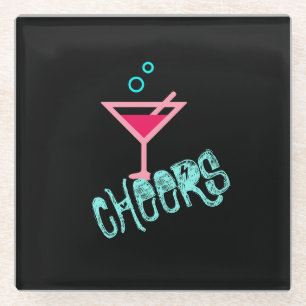 Dessous-de-verre En Verre Martini - Boisson d'alcool Pop Art, rose et turquo