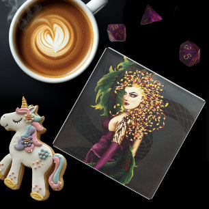 Dessous-de-verre En Verre Méduse mythique Mythologie grecque Serpent Gorgone