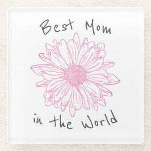 Dessous-de-verre En Verre Meilleure Maman du Monde Floral Rose