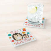 Dessous-de-verre En Verre Meilleure Maman Jamais Mère Et Bébé Hérisson (Incliné)