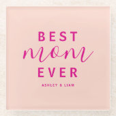 Dessous-de-verre En Verre Meilleure Maman Jour Hot Pink Script Fête des mère (Devant)