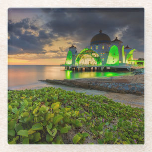 Dessous-de-verre En Verre Melaka pendant le coucher du soleil Masjid Selat