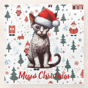 Dessous-de-verre En Verre Meow Christmas Devon Rex Cat, Noël Père Noël Kitte