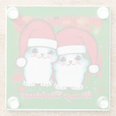 Dessous-de-verre En Verre Meowy Noël mignon chatons blancs à Santa Hats (Dos)