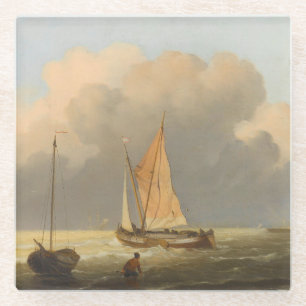 Dessous-de-verre En Verre Mer au large de la côte, avec Spritsail Barge Post