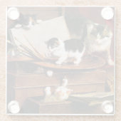 Dessous-de-verre En Verre Mère Chat et chatons sur table (Dos)