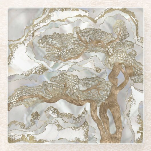 Dessous-de-verre En Verre Mère de perle Arbre d'Or (Devant)