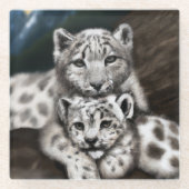 Dessous-de-verre En Verre Mère léopard des neiges et petit-déjeuner dans les (Devant)