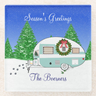 Dessous-de-verre En Verre Merry Christmas Retro Camper Trailer