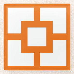 Dessous-de-verre En Verre Mi-siècle Moderne Orange et Blanc Breeze Block