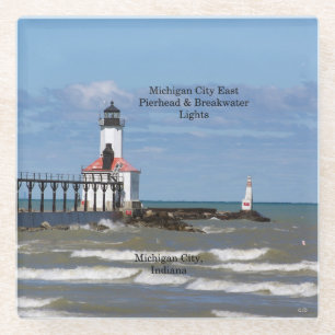 Dessous-de-verre En Verre Michigan City East Pier & Bkw Lights dessous de ve