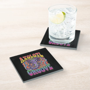 Dessous-de-verre En Verre Mignon Axolotl Hippie Groovy Art Rétro 70s Arc-en-