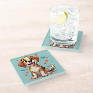 Dessous-de-verre En Verre Mignon Beagle Kawaii avec des Chiens Ludiques aux 