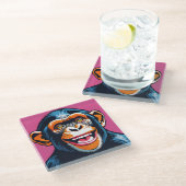 Dessous-de-verre En Verre Mignonne Chimpanzée rit (Incliné)