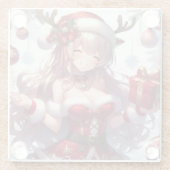 Dessous-de-verre En Verre mignonne fille de Noël anime (Dos)