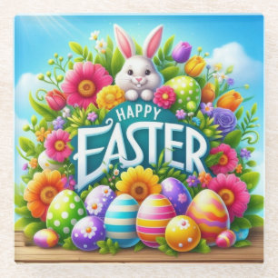 Dessous-de-verre En Verre Mignonne lapin de printemps/Pâques avec oeuf