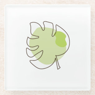 Dessous-de-verre En Verre Mignonne ligne art tropical isolé feuillage vert