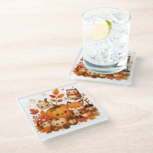 Dessous-de-verre En Verre Mignons Animaux D'automne Kawaii Citrouille Renard