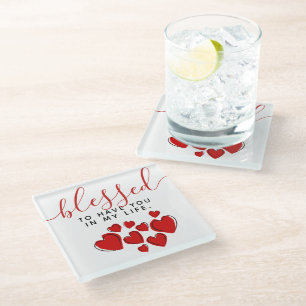 Dessous-de-verre En Verre Mignons Coeurs rouges bénis de vous avoir dans ma 