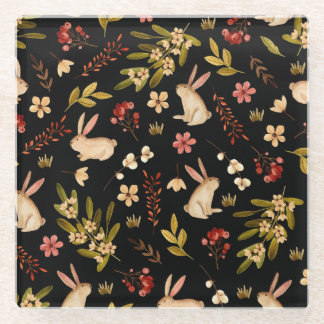Dessous-de-verre En Verre Mignons lapins : Motif à main aquarelle
