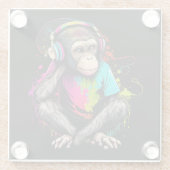 Dessous-de-verre En Verre Mignons Singe Écouter Musique, Musique Singe Obséd (Dos)