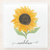 Dessous-de-verre En Verre Minimal Rustic Sunflower Personalized Name Script (Devant)