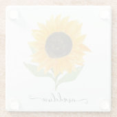 Dessous-de-verre En Verre Minimal Rustic Sunflower Personalized Name Script (Dos)