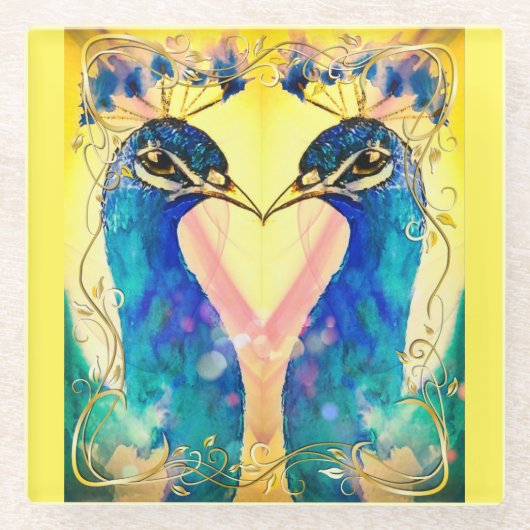Dessous-de-verre En Verre Mirror Image Peacock Coaster (Devant)