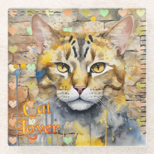 Dessous-de-verre En Verre Mixed Media Cat Lover (Devant)