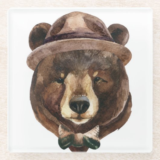 Dessous-de-verre En Verre Mode d'ours d'aquarelle (Devant)