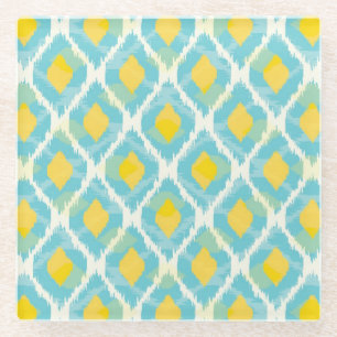 Dessous-de-verre En Verre Mode jaune bleue d'ikat tribal moderne