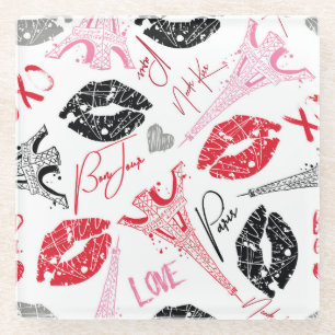 Dessous-de-verre En Verre Mode Paris, calligraphie motif Tour Eiffel.