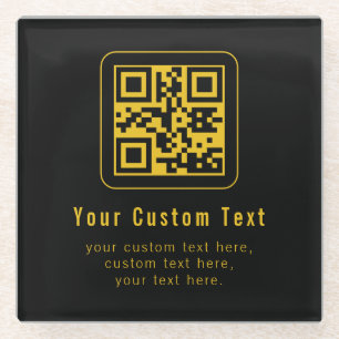 Dessous-de-verre En Verre Modèle de code QR et de texte modifiable   Noir et