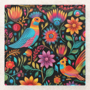 Dessous-de-verre En Verre Modèle floral coloré mexicain