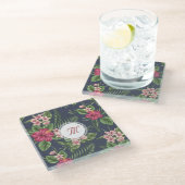 Dessous-de-verre En Verre Modèle floral Hibiscus Monogramme Dessous de verre (Incliné)