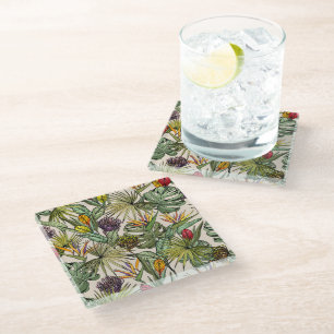 Dessous-de-verre En Verre Modèle floral tropical