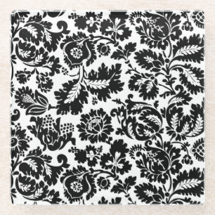 Dessous-de-verre En Verre Modèle floral vénitien noir et blanc de William Mo