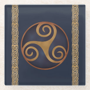 Dessous-de-verre En Verre Modèle personnalisé Celtic Triskelion (bleu)
