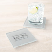 Dessous-de-verre En Verre Modern Grey Monogram Manager Ajouter un nom Initia (Incliné)