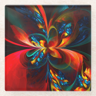 Dessous-de-verre En Verre Moderne Floral Abstrait Art Orange Bleu Motif #14