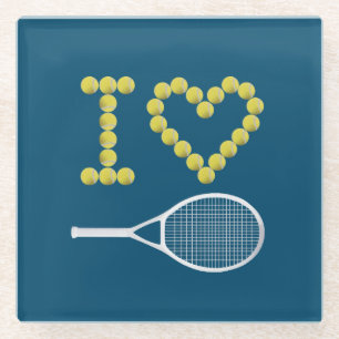 Dessous-de-verre En Verre Moderne I Love Tennis Blue
