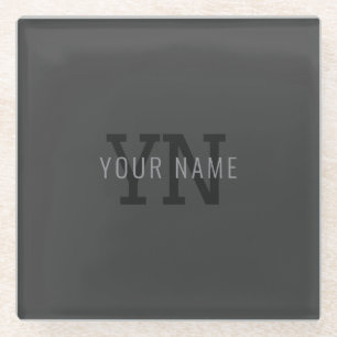 Dessous-de-verre En Verre Moderne monogramme gris foncé avec nom (ou autre t