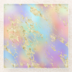 Dessous-de-verre En Verre Moderne Rainbow dégradent et Motif en marbre d'or