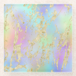 Dessous-de-verre En Verre Moderne Rainbow dégradent et Motif en marbre d'or