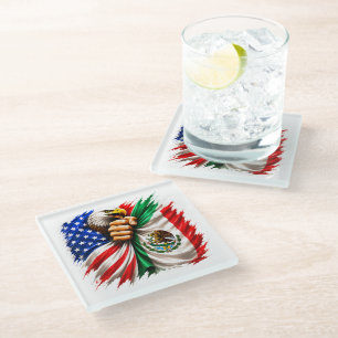 Dessous-de-verre En Verre Mois du patrimoine hispanique Drapeau USA Mexique