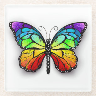 Dessous-de-verre En Verre Monarque papillon arc-en-ciel